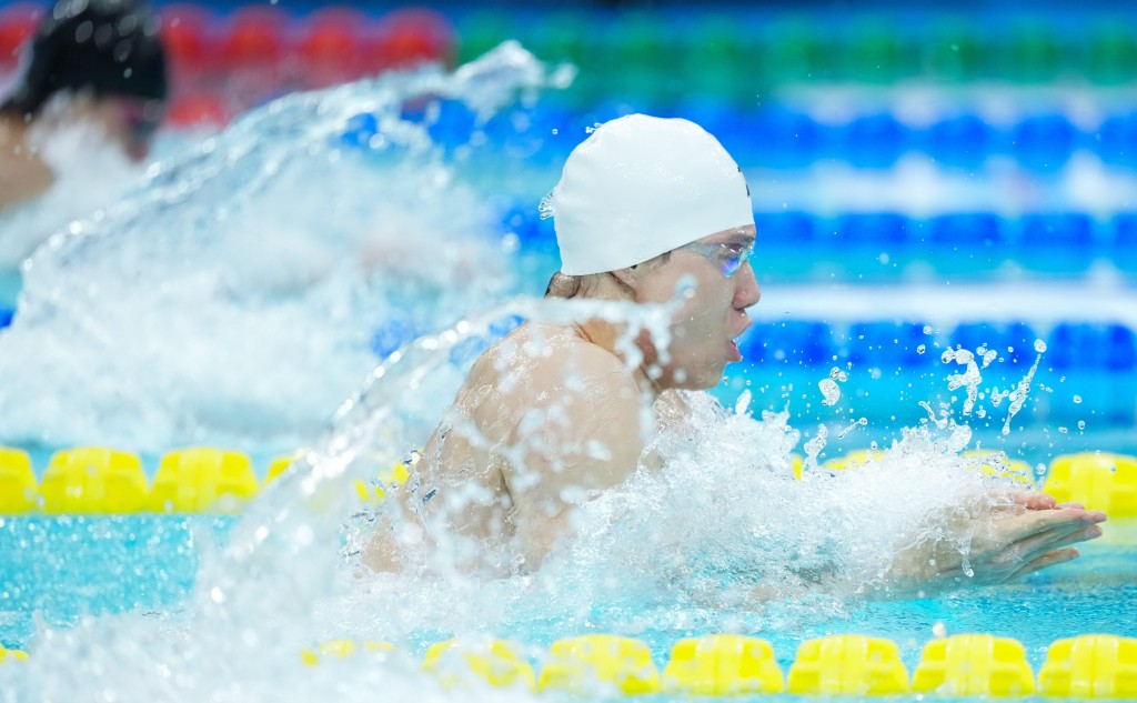 覃海洋出戰男子50米蛙泳預賽。全運官方圖片 覃海洋出戰男子50米蛙泳預賽。全運官方圖片
