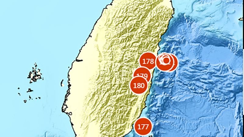 台灣東部海域發生黎克特制6.2級地震。 網圖