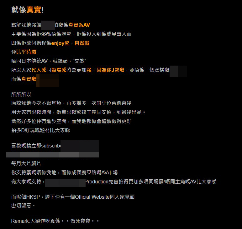 性組織在網誌講述拍攝香港AV片的源起及要求。