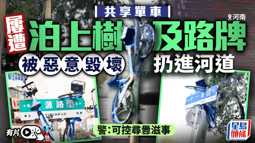 共享單車︱河南平頂山現「樹上泊車」  警：可控尋釁滋事｜有片