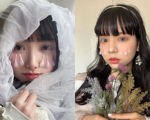 日本有女高中生流行以熱溶膠自製眼淚，製造楚楚可憐形象。網圖