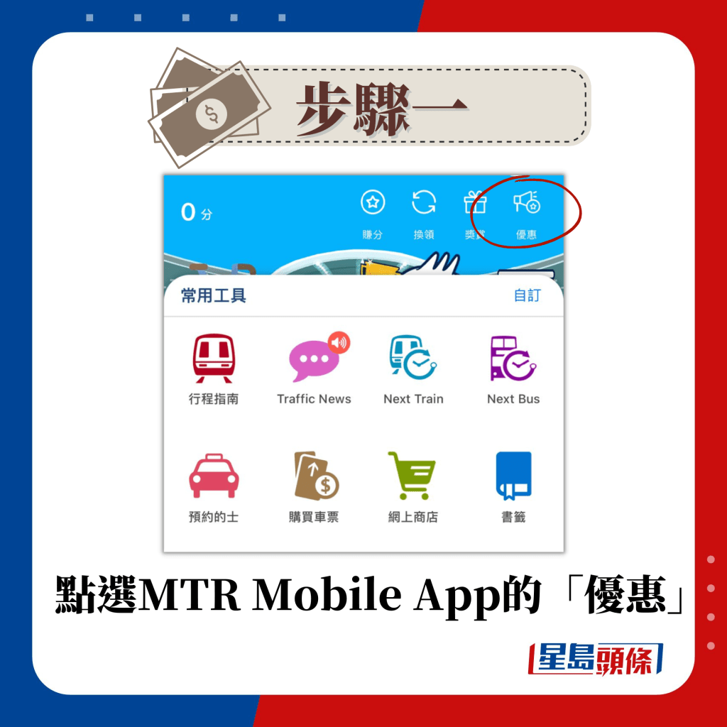 點選MTR Mobile App的「優惠」