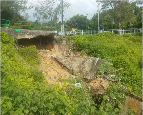 爆水管導致上址部分路面塌陷。歐陽偉光攝