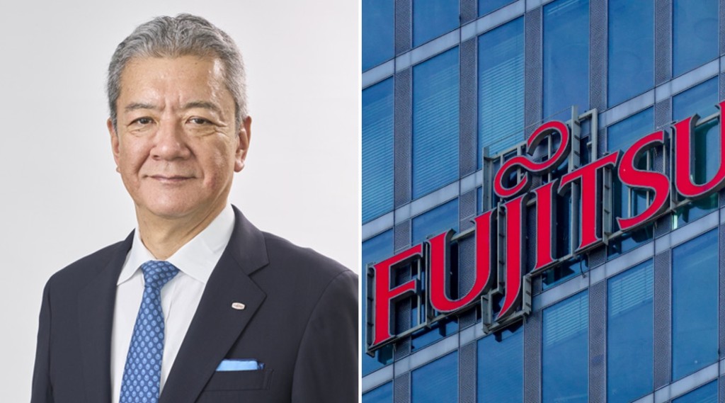 古田英範本人以及富士通（Fujitsu）在德國的辦事大樓。富士通官網 / 法新社