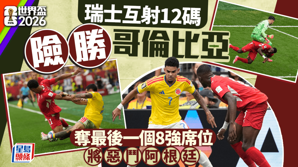 世界盃2026｜瑞士互射12碼險勝哥倫比亞 8強鬥阿根廷