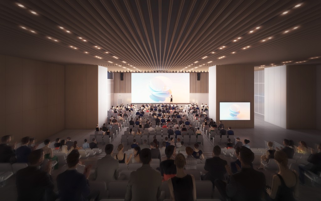 (以上為構想圖)第五期大樓設有一個可容納多達800人的多功能會議廳,為本地及國際企業舉辦大型活動提供一個合適理想的場地。 (以上為構想圖)第五期大樓設有一個可容納多達800人的多功能會議廳,為本地及國際企業舉辦大型活動提供一個合適理想的場地。