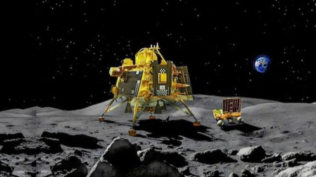 “月船3号”在月球表面上。  ISRO@X