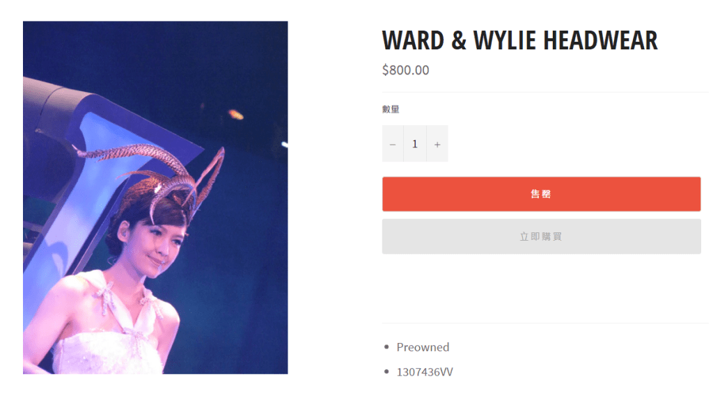 演唱会戴的WARD & WYLIE头饰，售价800元。