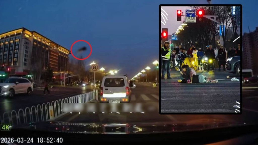 外賣騎手疑闖紅燈捱撞，同車女友左小腿整隻飛脫。