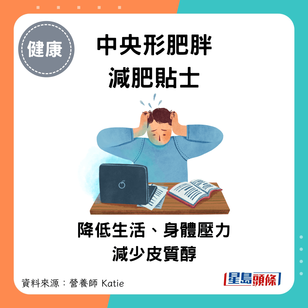 中央形肥胖减肥贴士：降低生活、身体压力 减少皮质醇