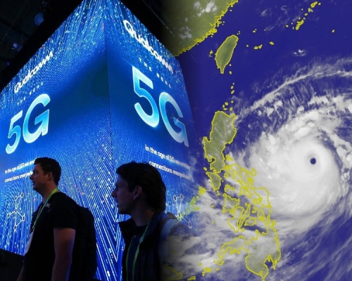 5G网络可能会干扰气象卫星；右图为去年超强台风山竹的卫星云图。AP/日本气象厅