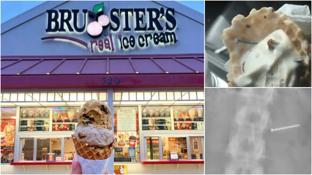 Bruster’s Ice Cream顧客在雪糕裏吃出生鏽釘子。 