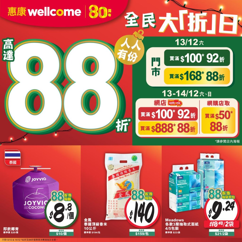 惠康一連兩日全場88折優惠。