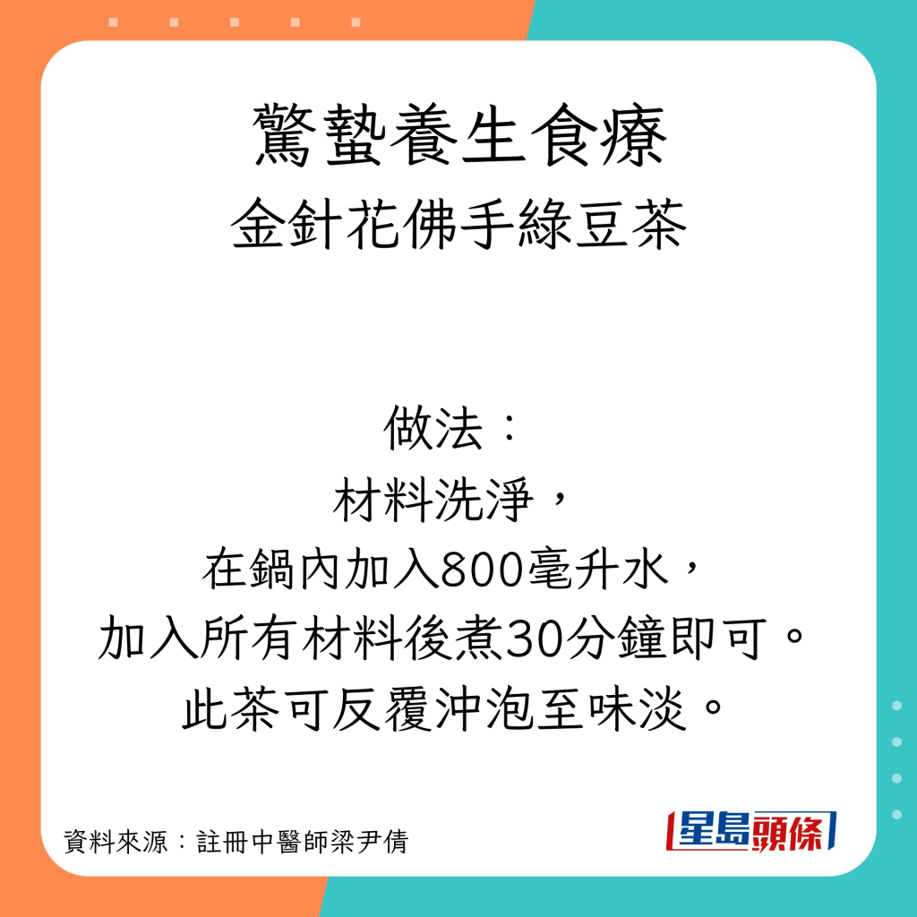 惊蛰养生茶疗 金针花佛手绿豆茶做法