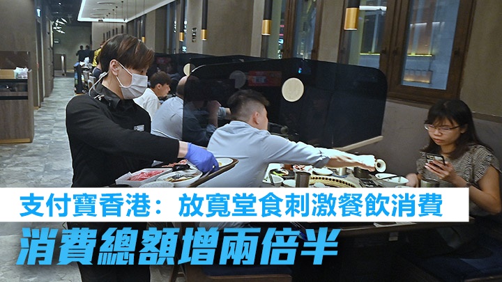 支付寶香港指昨放寬食肆堂食限制首天,錄得餐飲消費額較上月増2.5倍。資料圖片