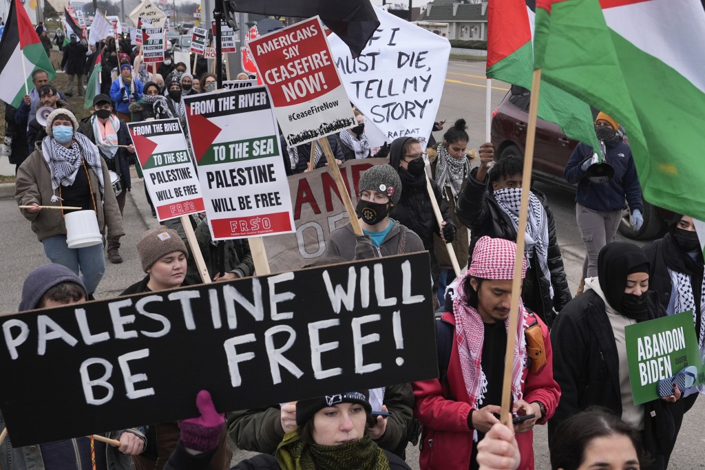 大批示威者遊行，要求加沙停火。美聯社