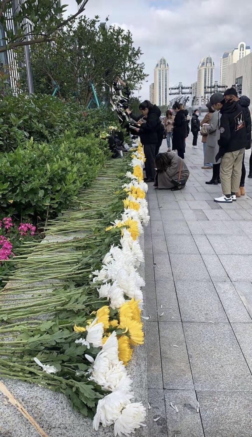 高以翔經紀公司送上1,000株菊花悼念。(微博圖片)
