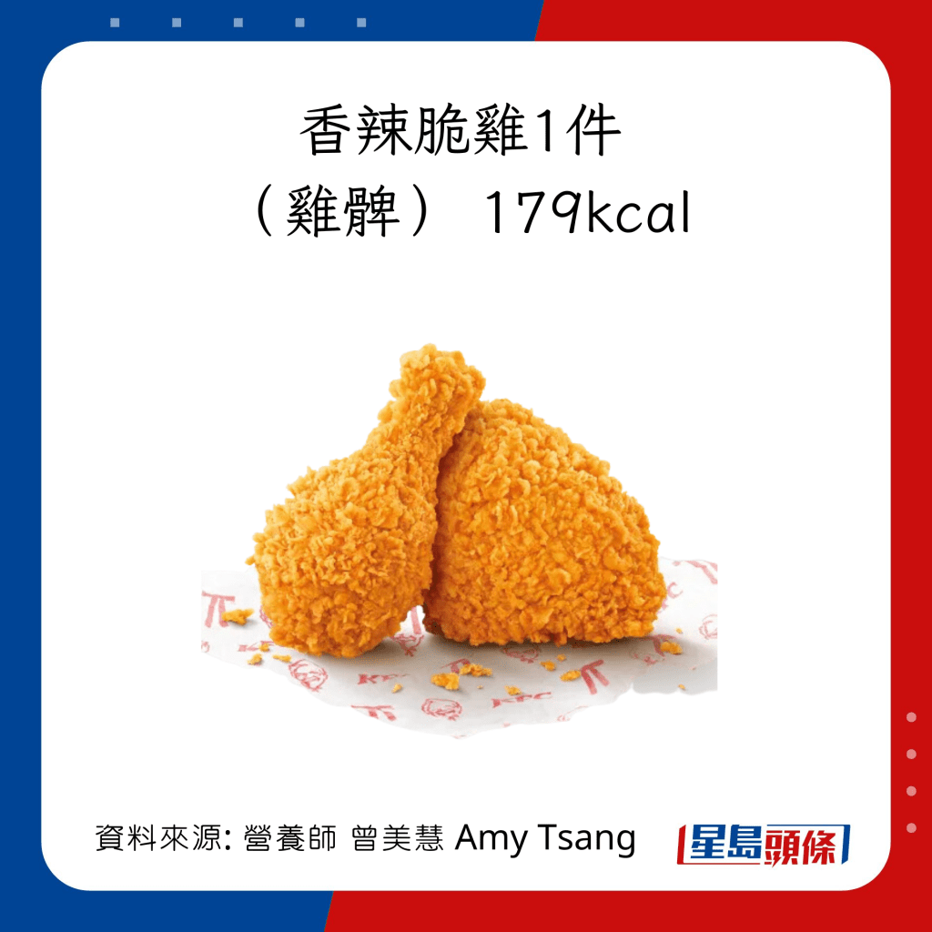 KFC主食卡路里：香辣脆雞（1件） KFC雞髀