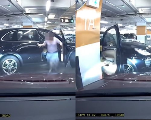 女司機落車疑未拉手掣致座駕溜後。 影片截圖