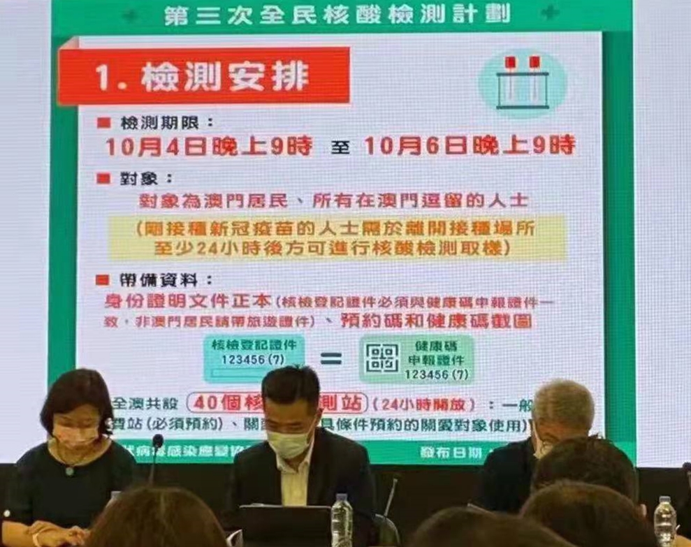 澳門表示將在今日晚上9時啓動全民核酸檢測。讀者提供