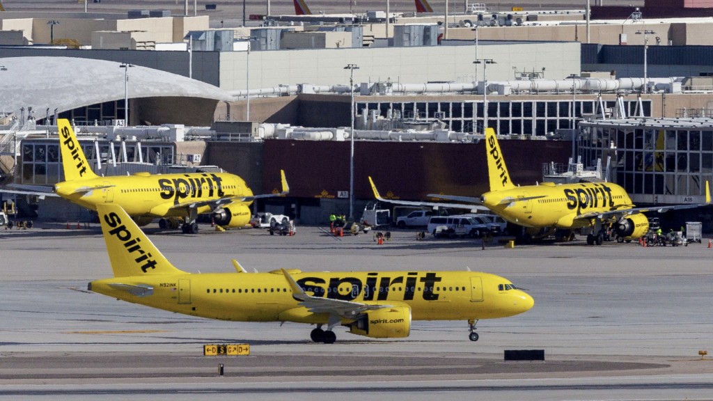 拉斯維加斯國際機場的精神航空客機。  路透社