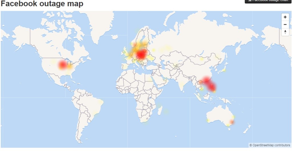 facebook故障分佈地區