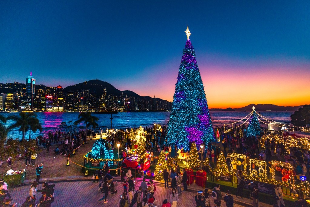 巨型圣诞树耸立在西九文化区海滨场景颇为梦幻。旅发局图片