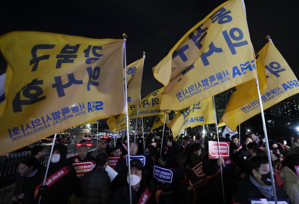 南韩全国有数百名医生参加集会。美联社