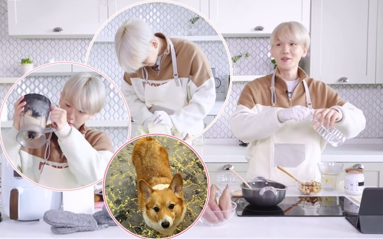 伯贤为爱犬整零食。