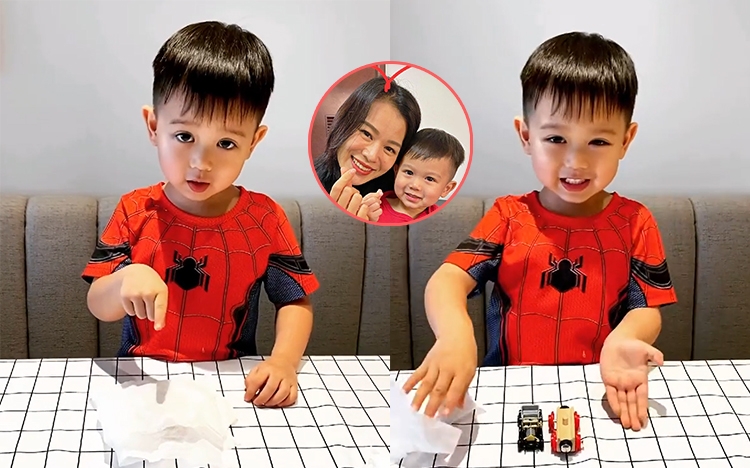 胡杏兒的3歲大仔Brendan化身蜘蛛俠變魔術,網民大讚好可愛。