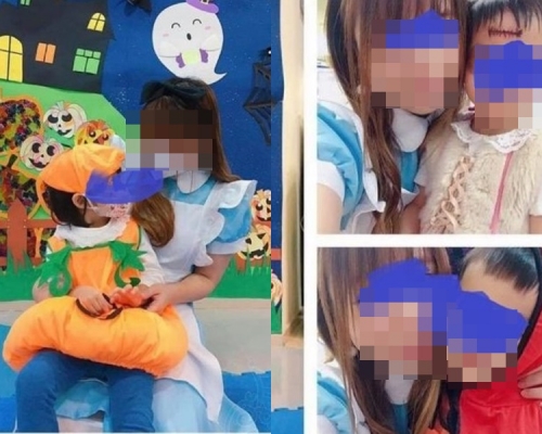 幼稚園教師疑和學生面貼面除口罩拍照。網圖。