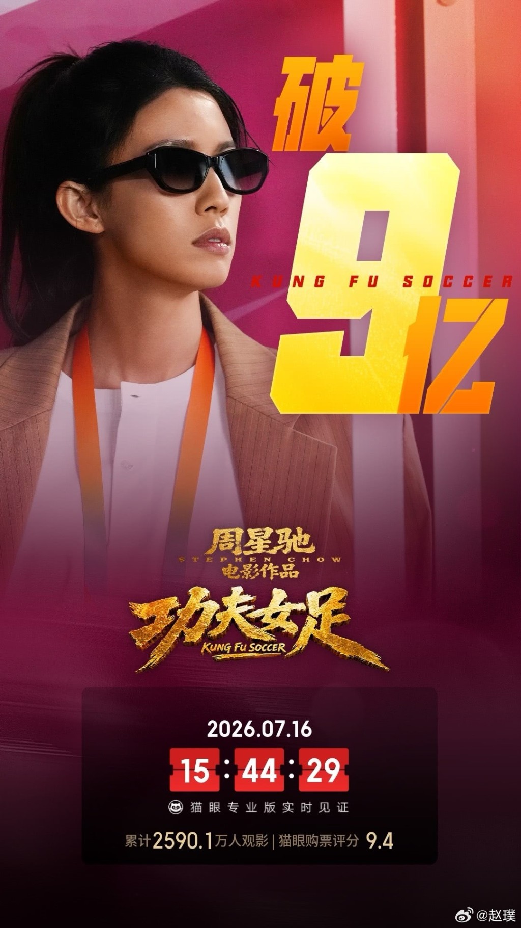 周星馳執導的新片《功夫女足》，在內地票房已突破9億人民幣。