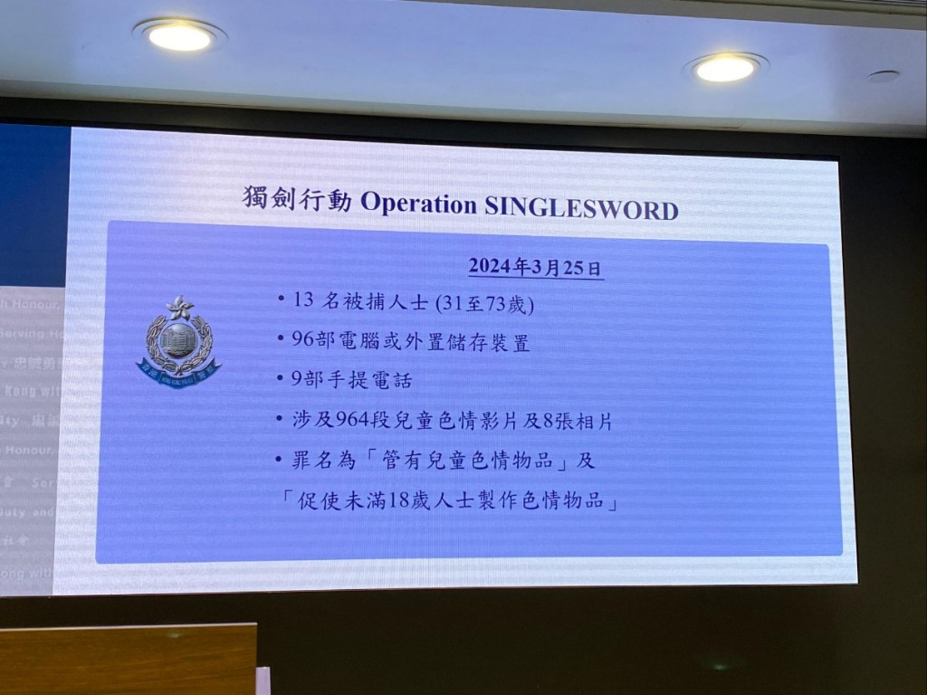 香港行动方面，警方根据情报，于3月25日突击搜查全港多处地点，拘捕13名男子（31至73岁）。