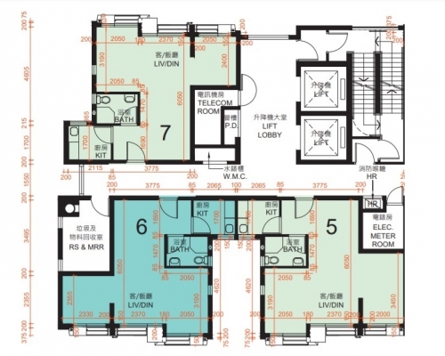 啟朗苑A座及C座5號室大單位,最多可間三個房。