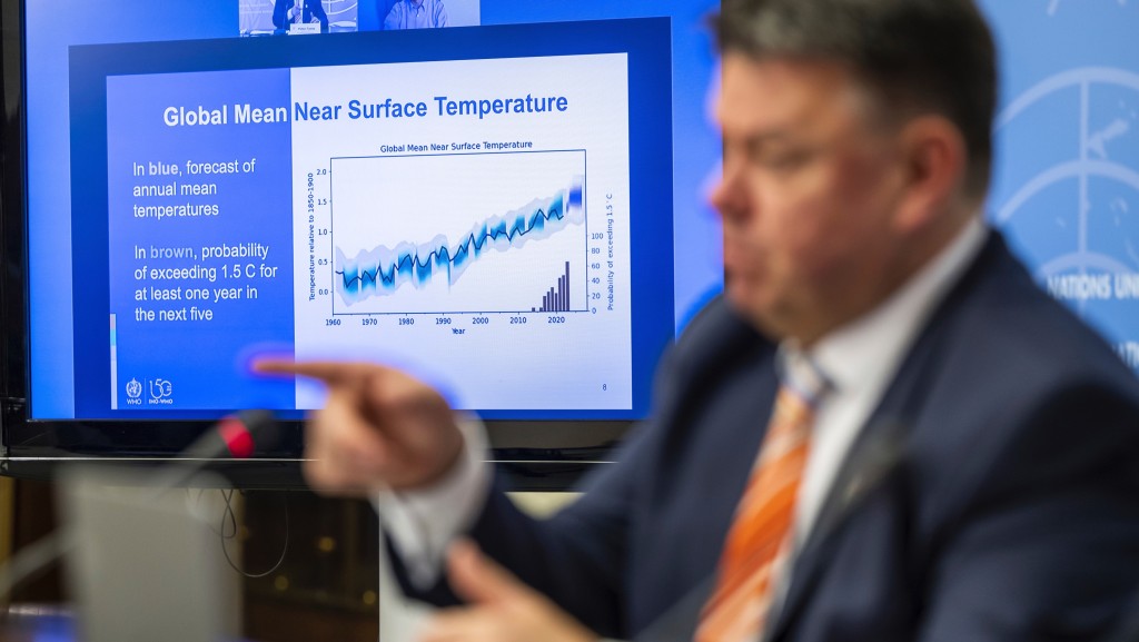世界氣象組織（WMO）公布全球氣溫預測。 美聯社