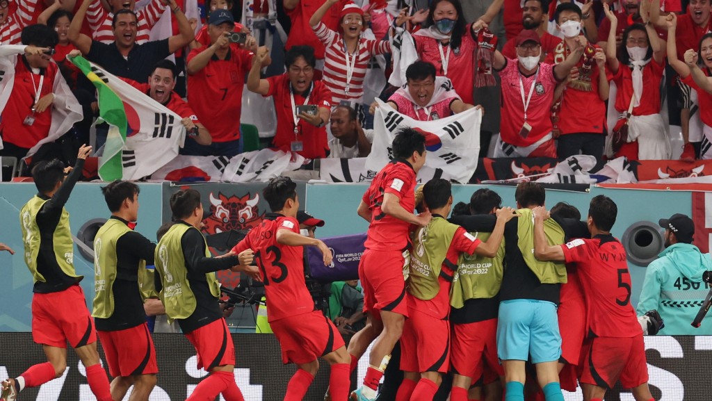 南韓2:1反勝葡萄牙，成第三支晉級十六強的亞洲球隊。REUTERS