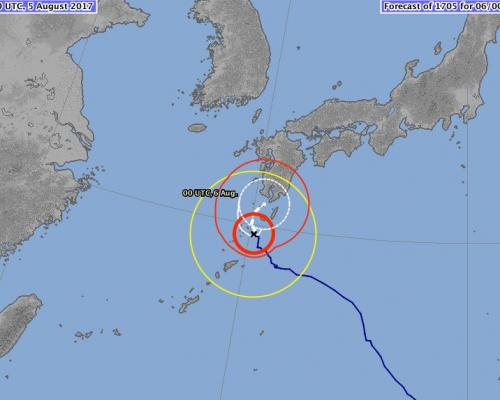 「奧鹿」目前逼近日本九州南面海上的奄美大島,料明晚登陸九州。