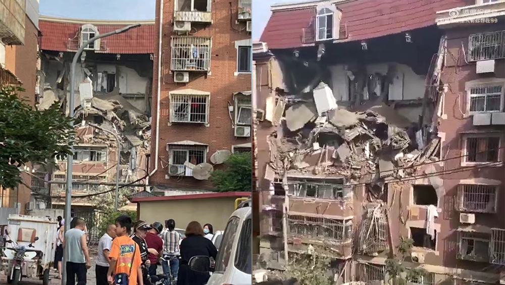 天津一小區發生爆炸，六層高建築損毀。網圖