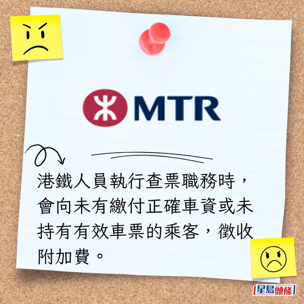 港鐵人員執行查票職務時，會向未有繳付正確車資或未持有有效車票的乘客，徵收附加費。