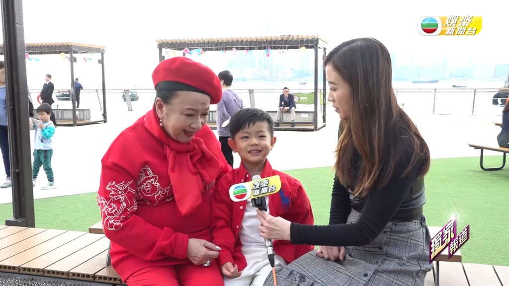 薛家燕两嫲孙接受TVB娱乐新闻台访问。