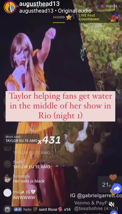 据知当时场内极度高温，Taylor数度停止演出，嘱工作人员送水给观众。