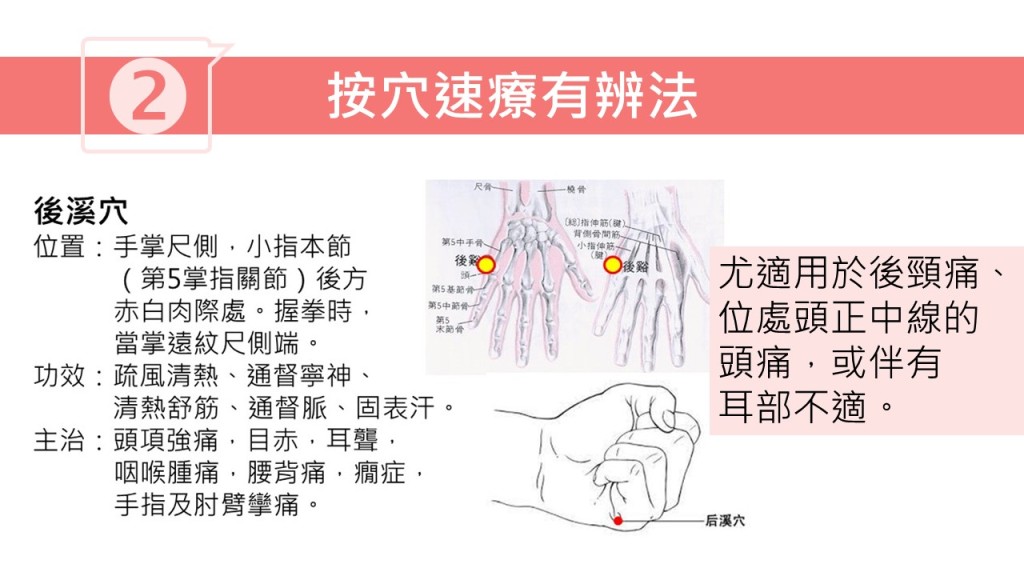 按穴位止头痛方法（图片获注册中医师林家扬授权转载）