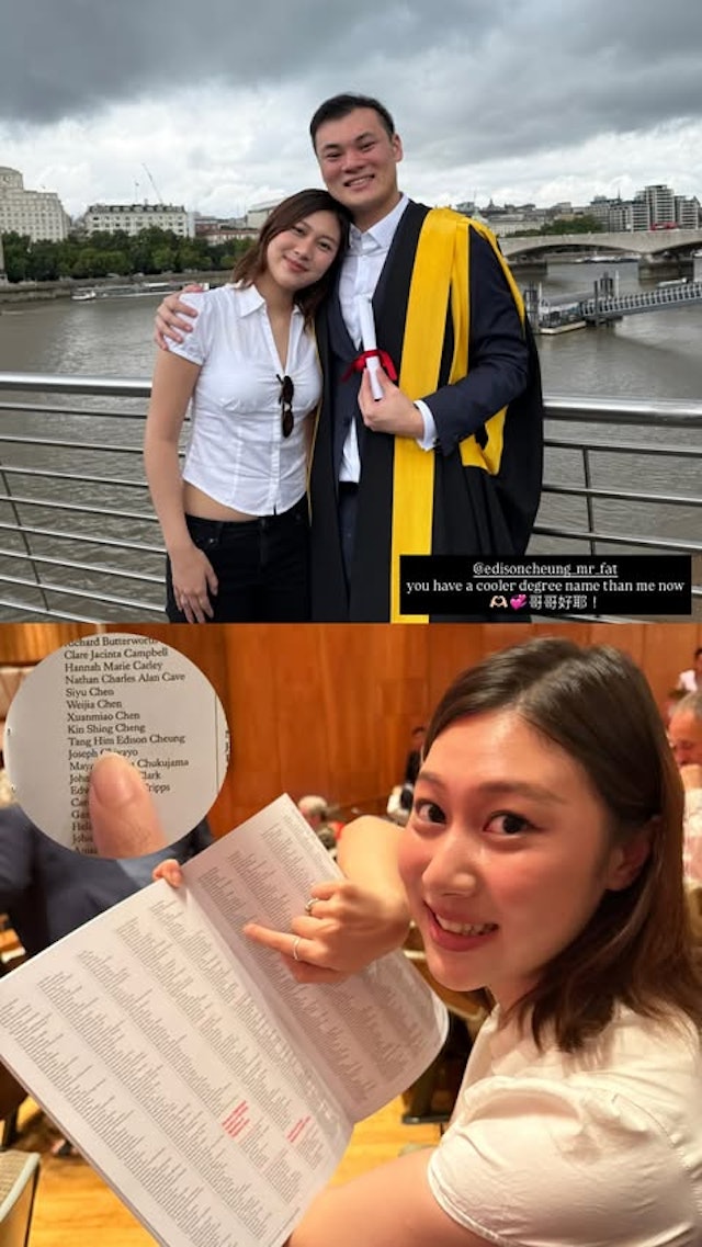 張卓姿去年在社交網分享胞兄張卓鏗的畢業相。 張卓姿去年在社交網分享胞兄張卓鏗的畢業相。