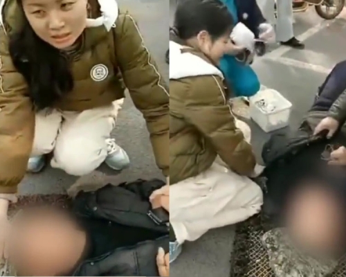 靳金梓救人的過程，被途人拍下並上傳網絡，感動了醫院院長，並表示可免試錄用她。(網圖)