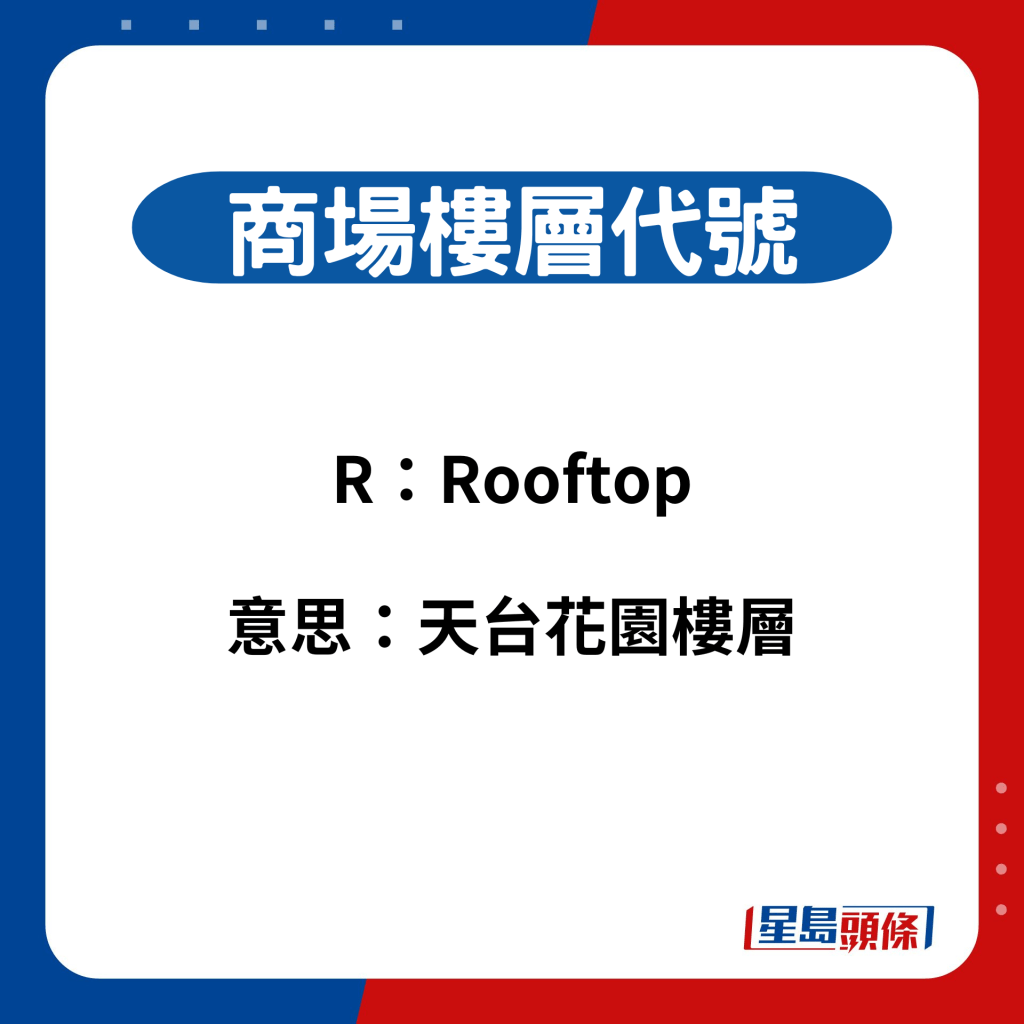 商場樓層代號：R（Rooftop）