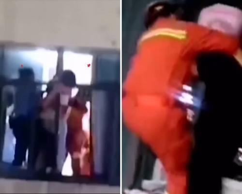 淅江台州一名女直播主日前企圖跳樓，幸被救援人員及時救回。影片截圖