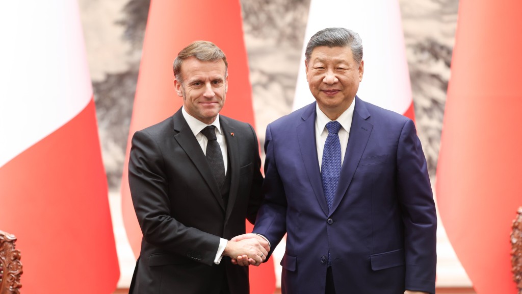 中国国家主席习近平在北京同来华进行国事访问的法国总统马克龙举行会谈。 中新社