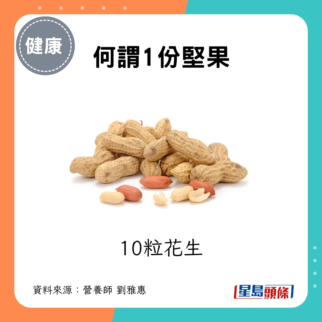 1份坚果：10粒花生