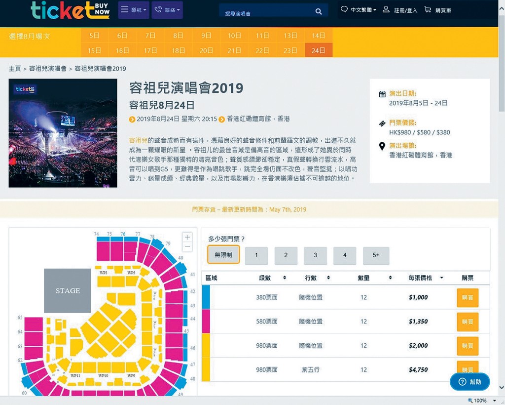 年前容祖儿演唱会开售不久，黄牛党已在网上高价兜售。