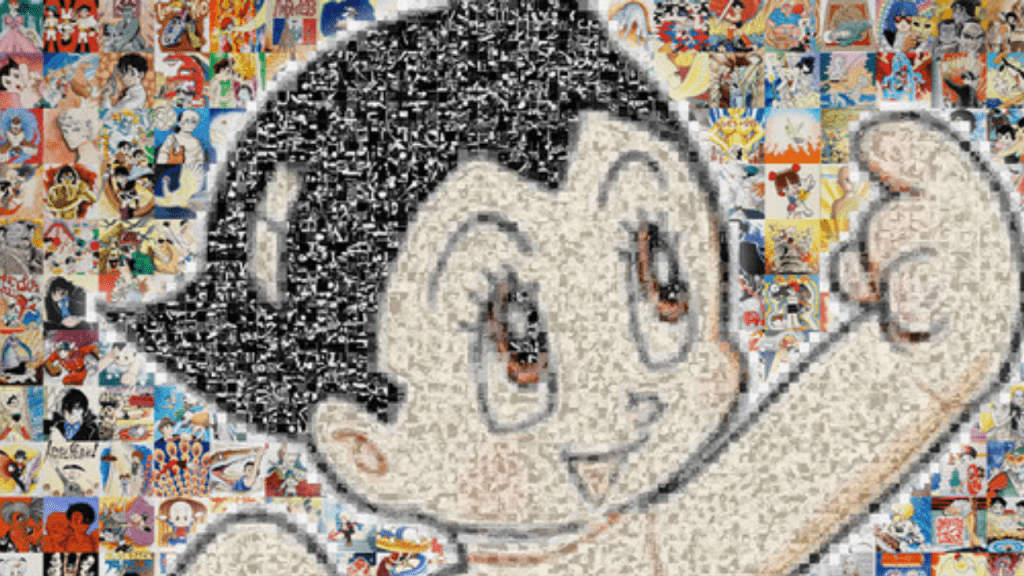 以彩色原畫及黑白漫畫原稿組合而成的《鉄腕アトム》NFT馬賽克藝術品（部分)。